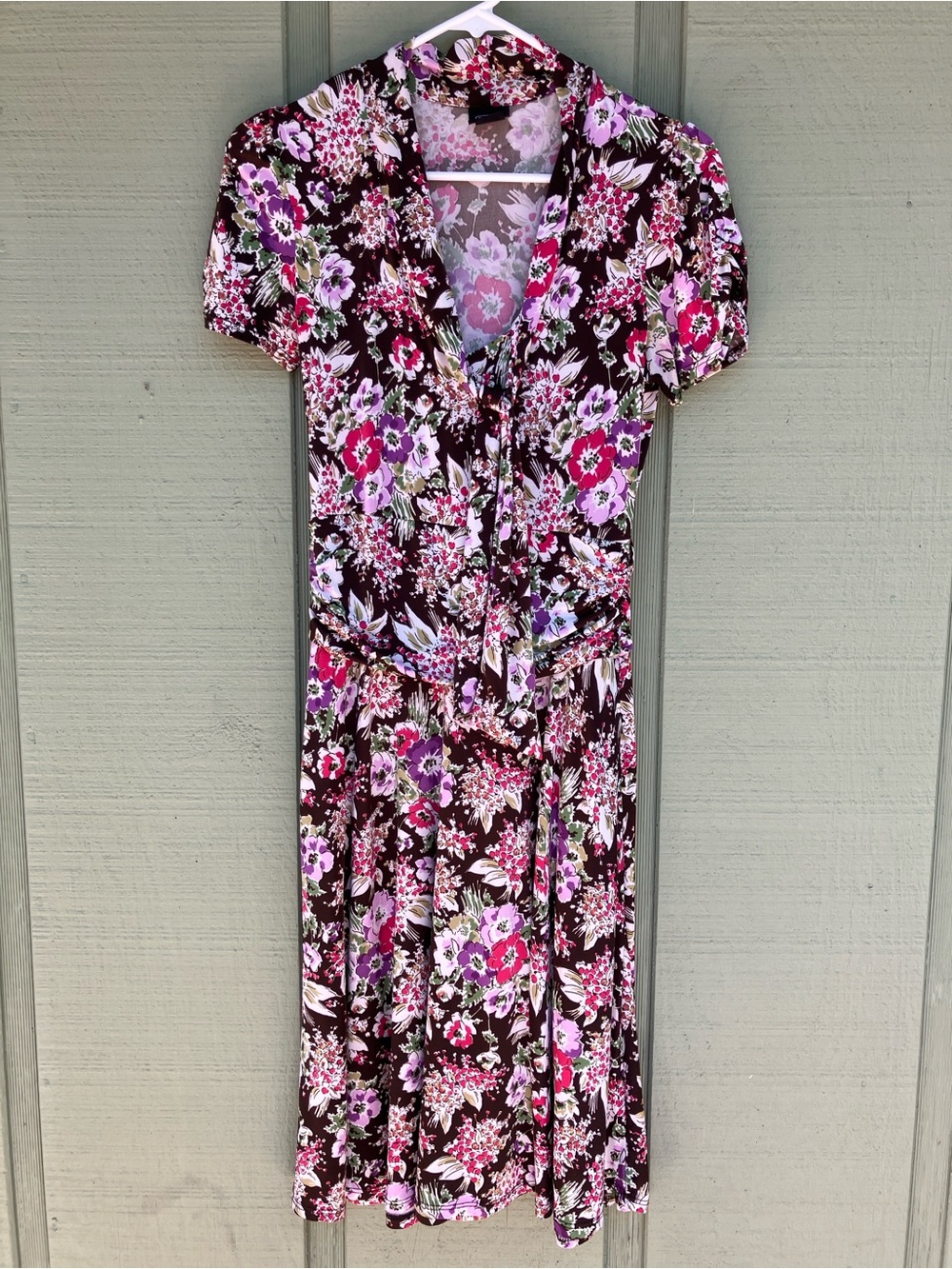 Retrolicious Black Floral Dress with Pink & Purple Blooms